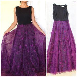 NWOT Erin Fetherston 3D Floral Print maxi dress Size 8 Purple & Black Gown Zip